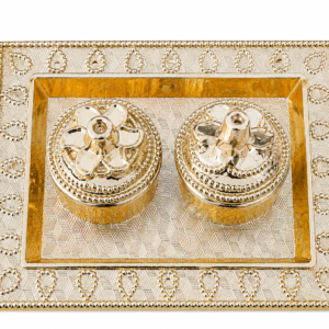 Premium Brass Kumkum Chawal Holder with Decorative Floral Lids – Traditional Pooja Accessory