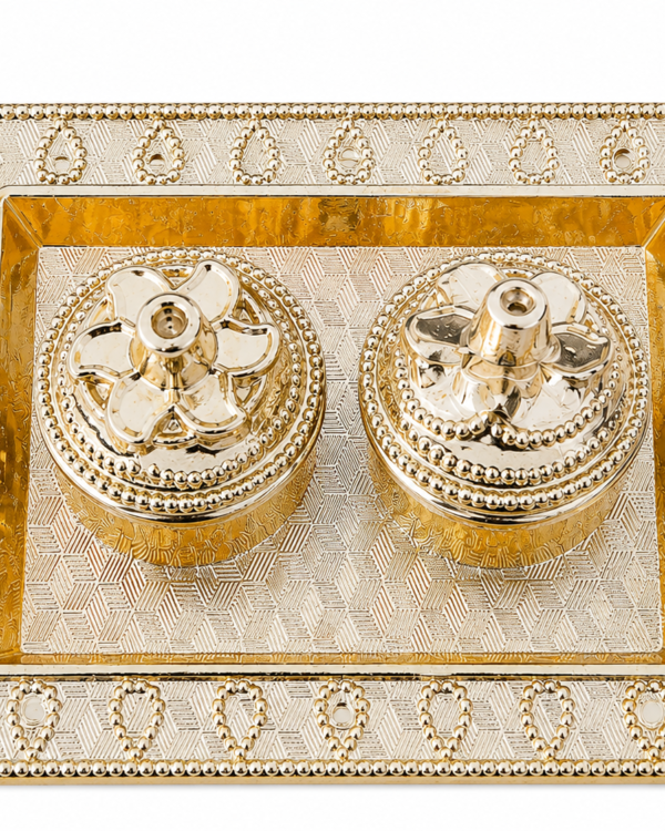 Premium Brass Kumkum Chawal Holder with Decorative Floral Lids – Traditional Pooja Accessory