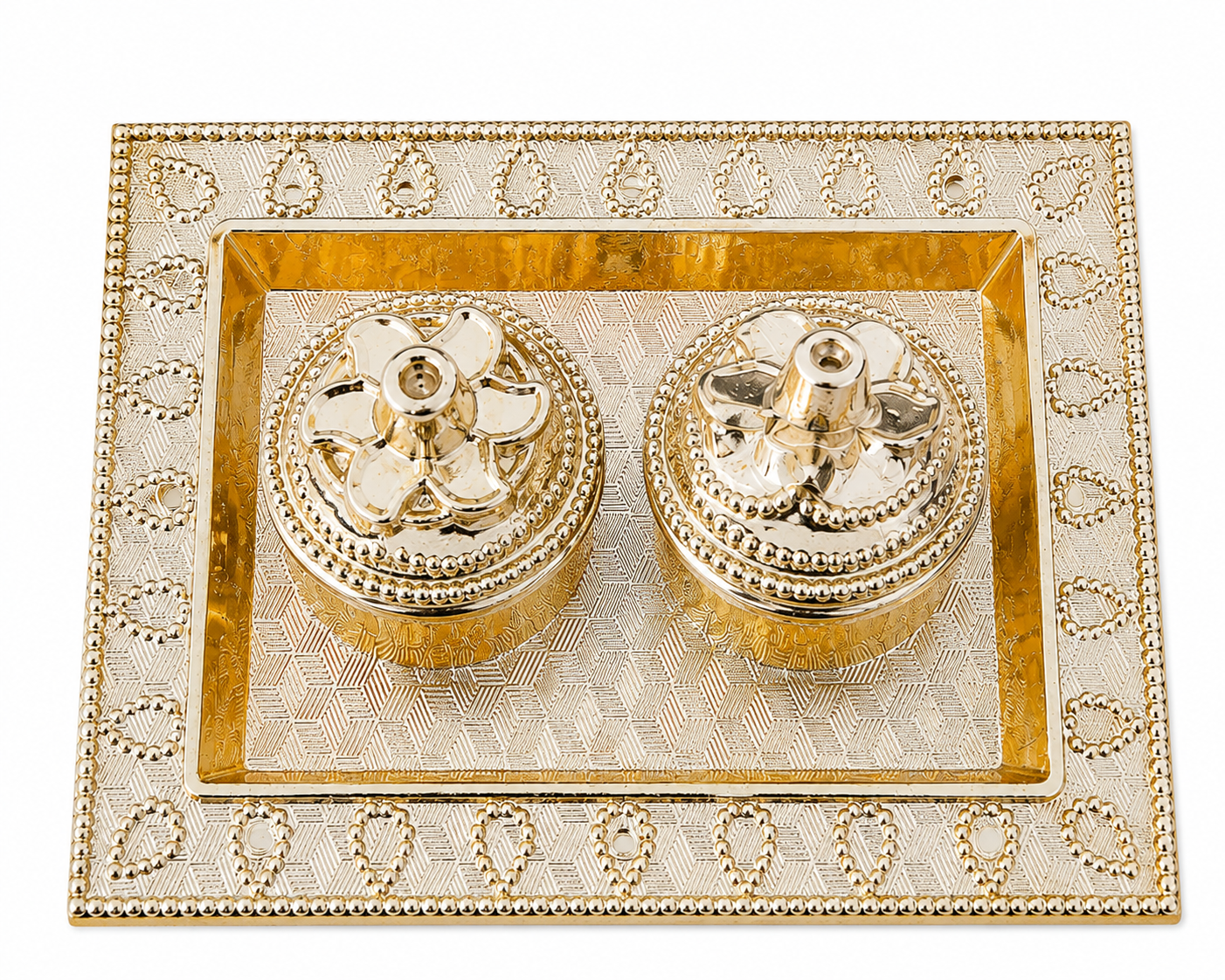 Premium Brass Kumkum Chawal Holder with Decorative Floral Lids – Traditional Pooja Accessory